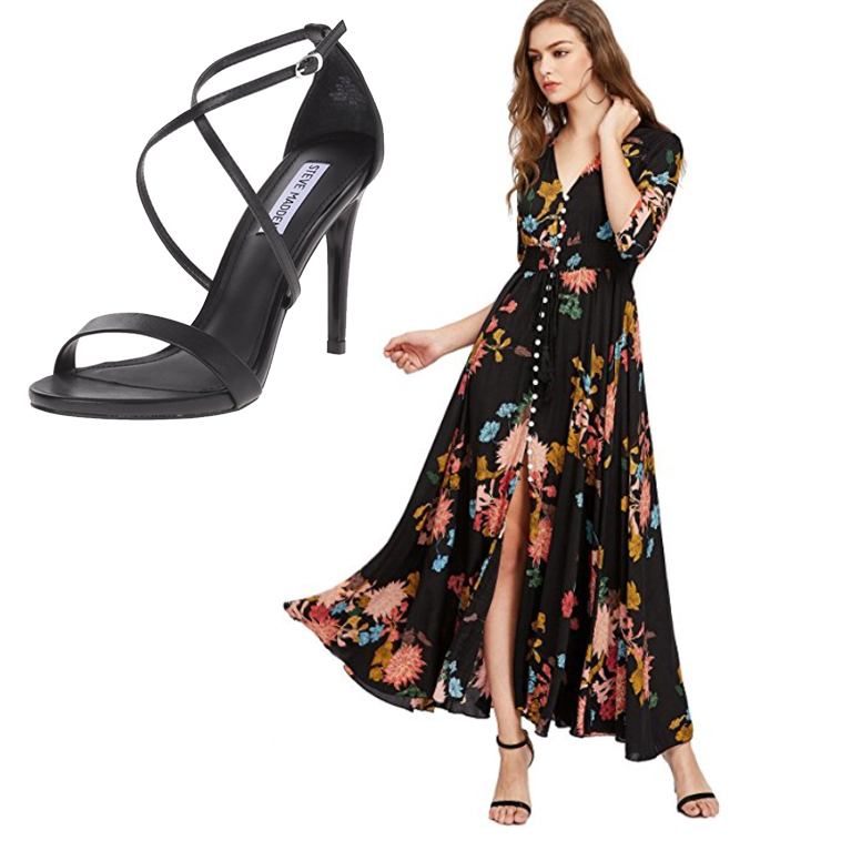 Elevate your engagement photo shoot with a flirty spring floral and strappy heels.