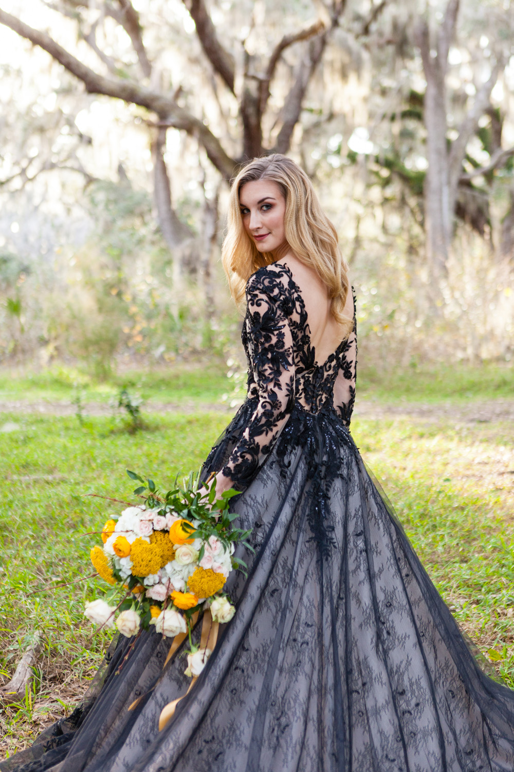  styled shoot with black wedding dress 
