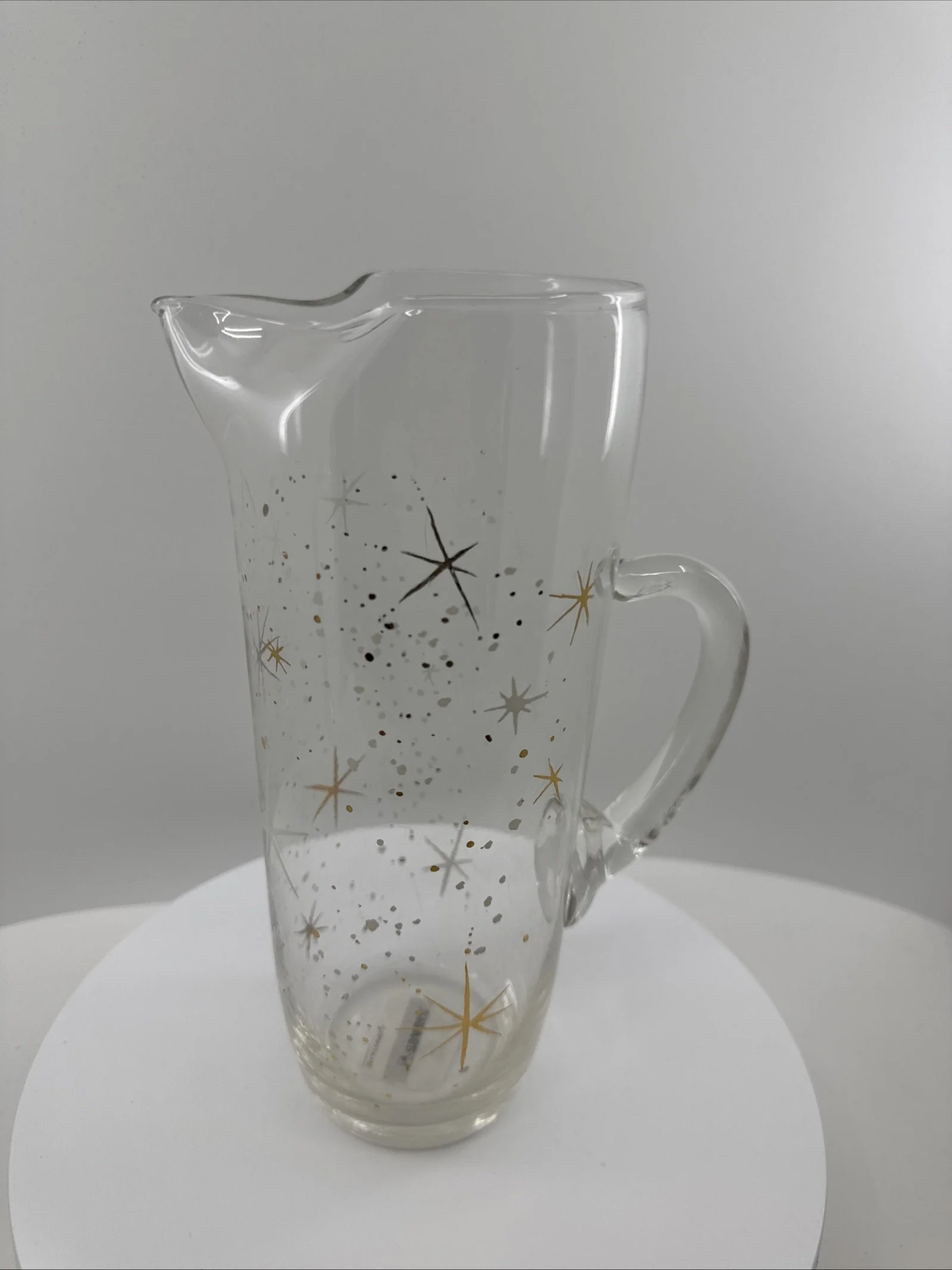 Atomic starburst In Dazzling, Gold And White Paint 100% Intact MCM Glass Pitcher