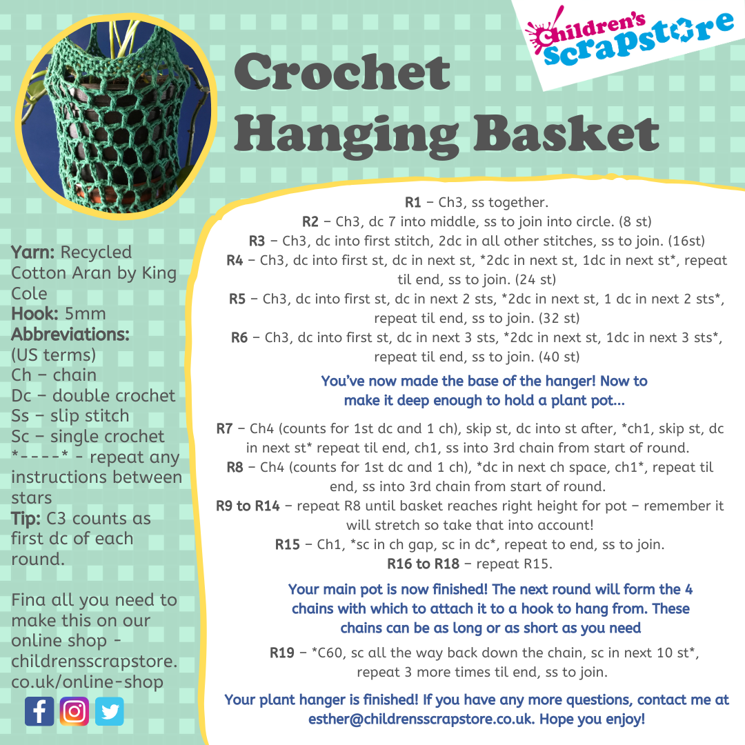 Crochet Hanging Basket Craft Sheet