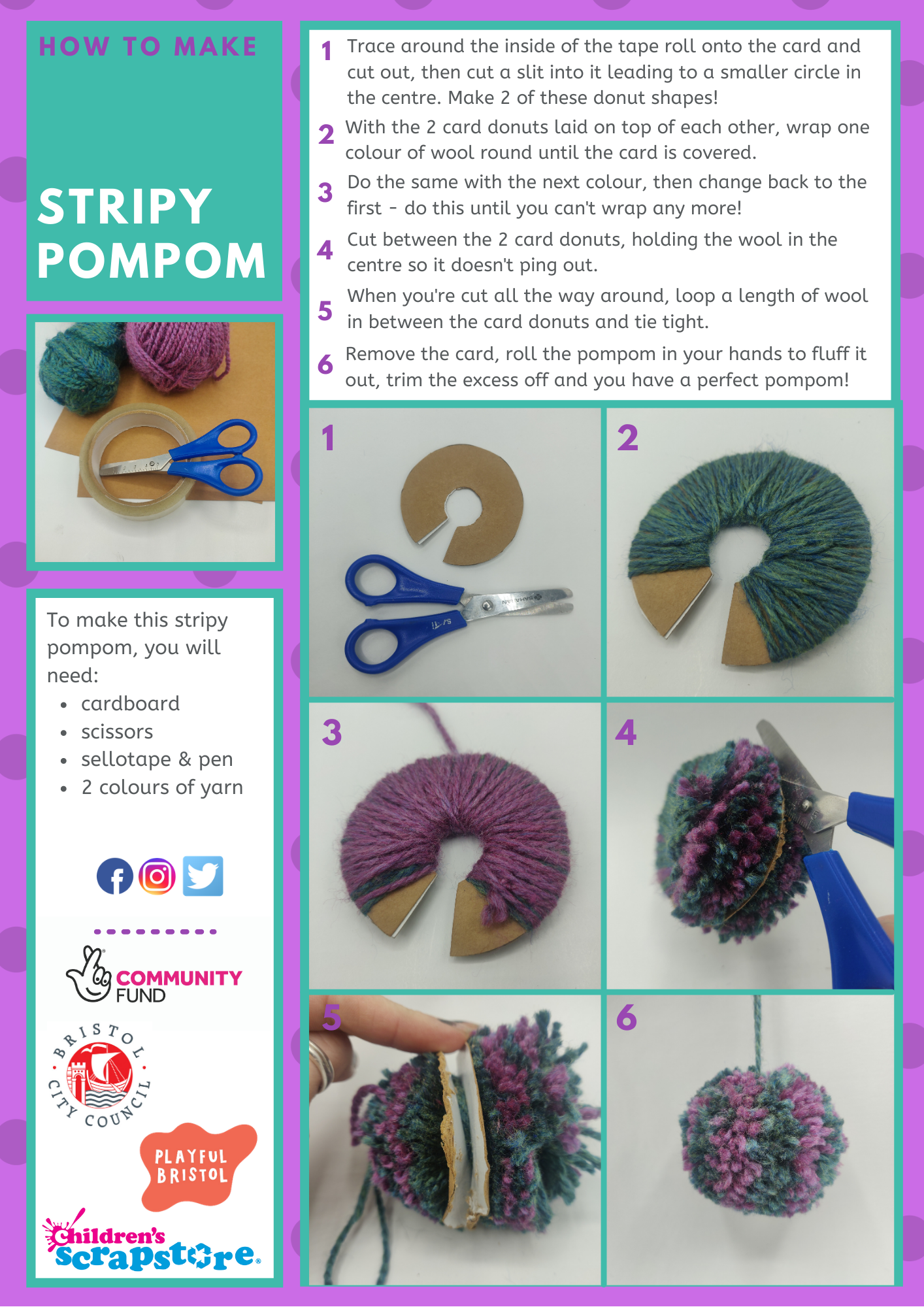 Stripy Pom Pom Craft Sheet