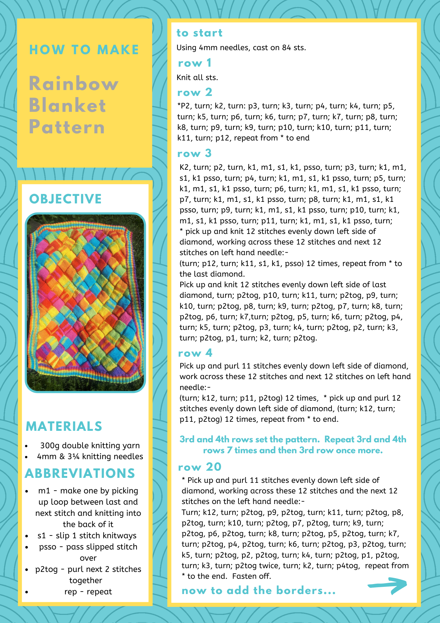 Rainbow Blanket Pattern Craft Sheet