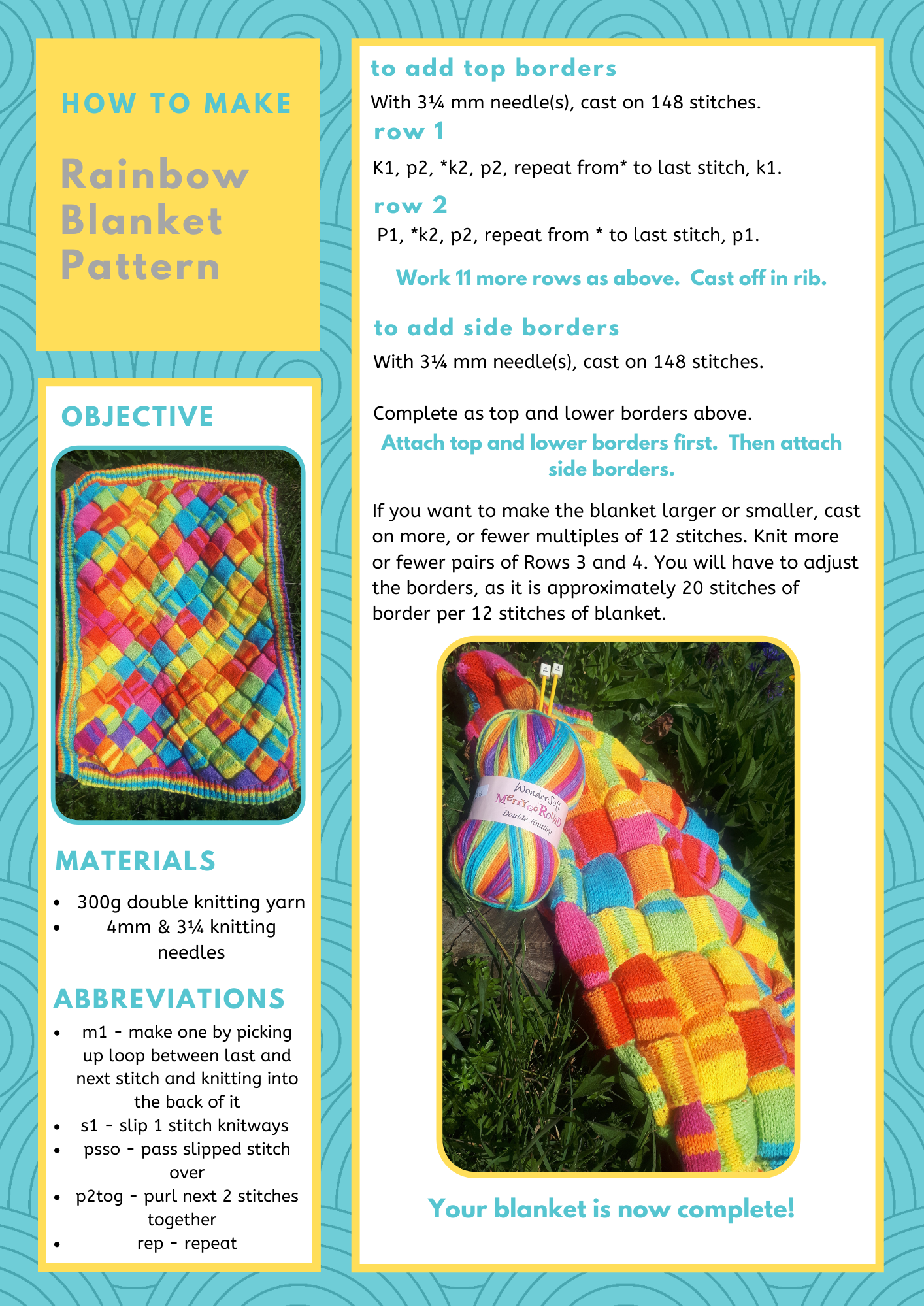 Rainbow Blanket Pattern Craft Sheet
