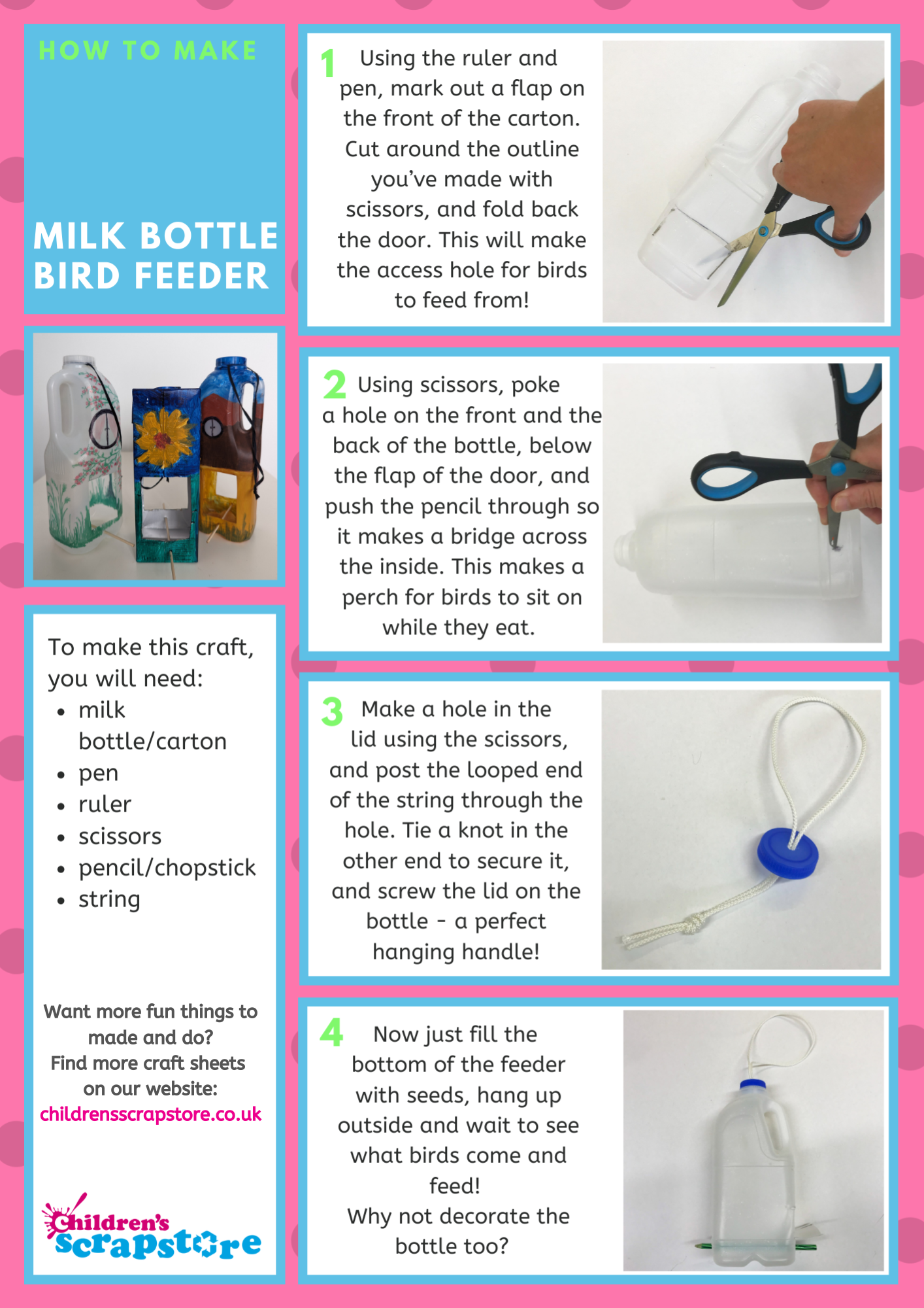 Milk Bottle Bird Feeder Craft Sheet