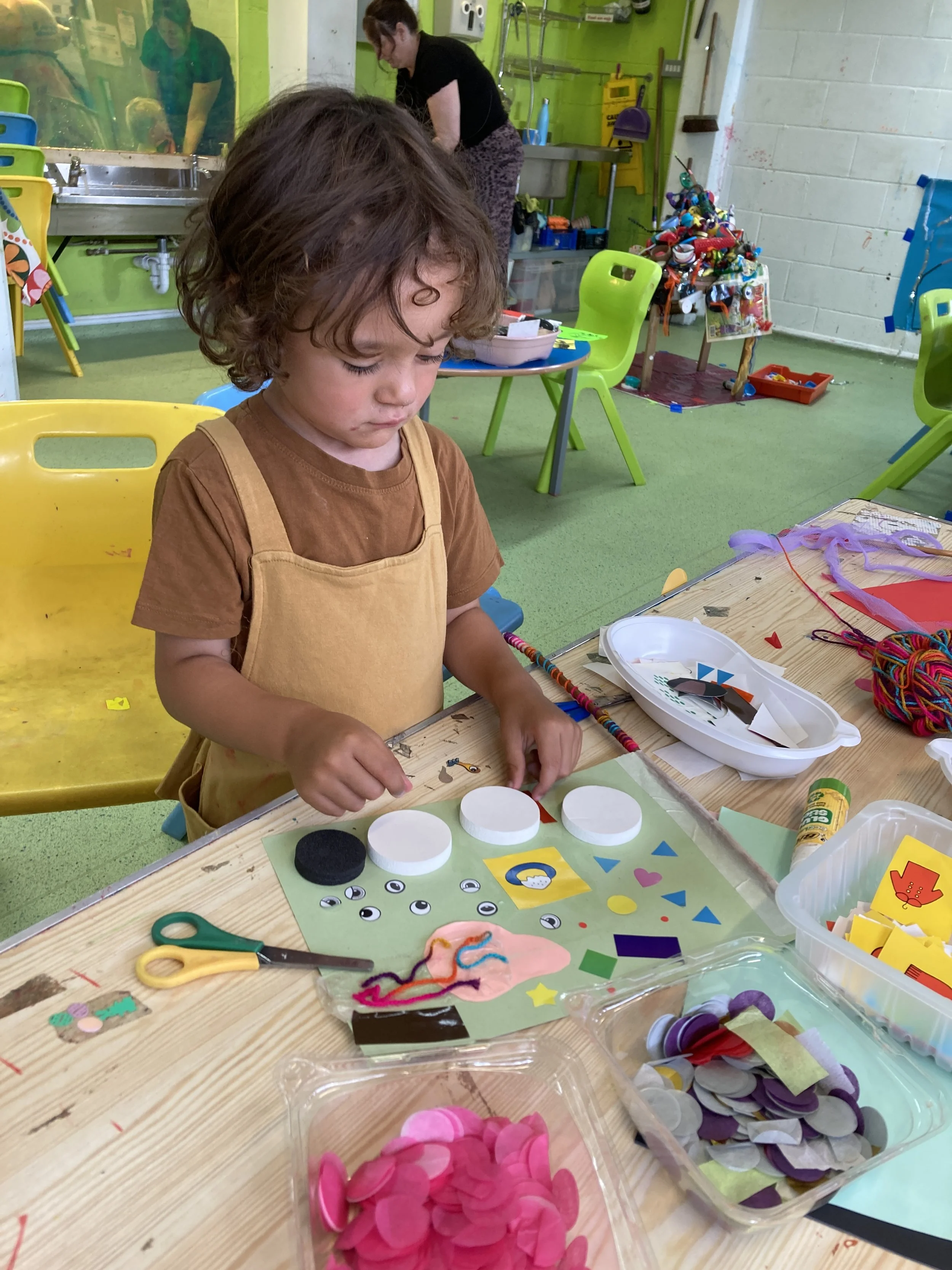 TWT Yellow Overalls Brown Shirt Flag Making 01.JPG