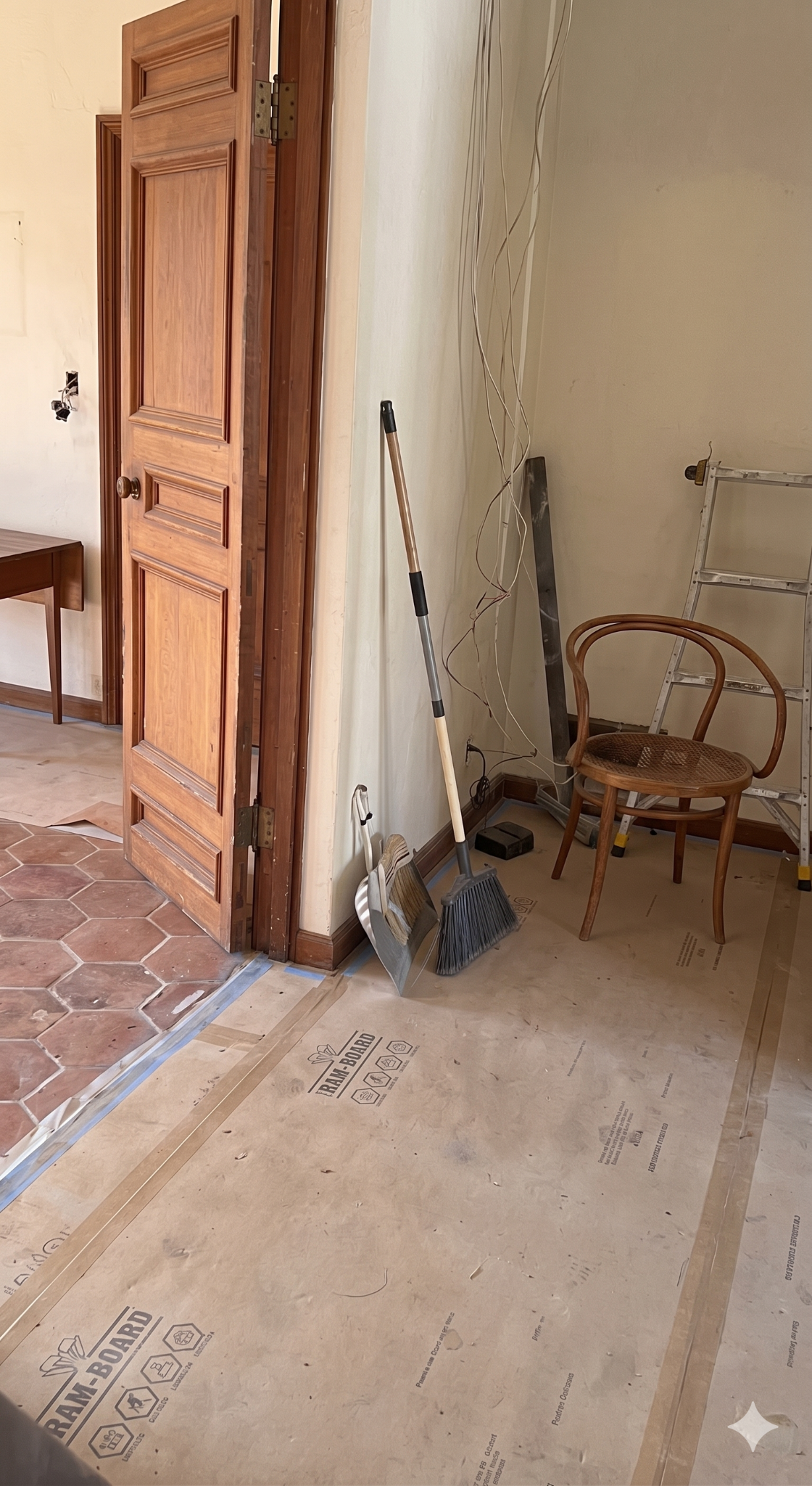 Restored mahogany door in a Spanish Mediterranean-style home.
