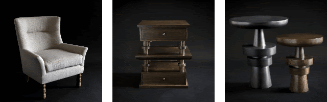 Sustainable wood samples, solid bronze hardware, and leather materials used in GUILD by LMI furniture design showing commitment to quality craftsmanship