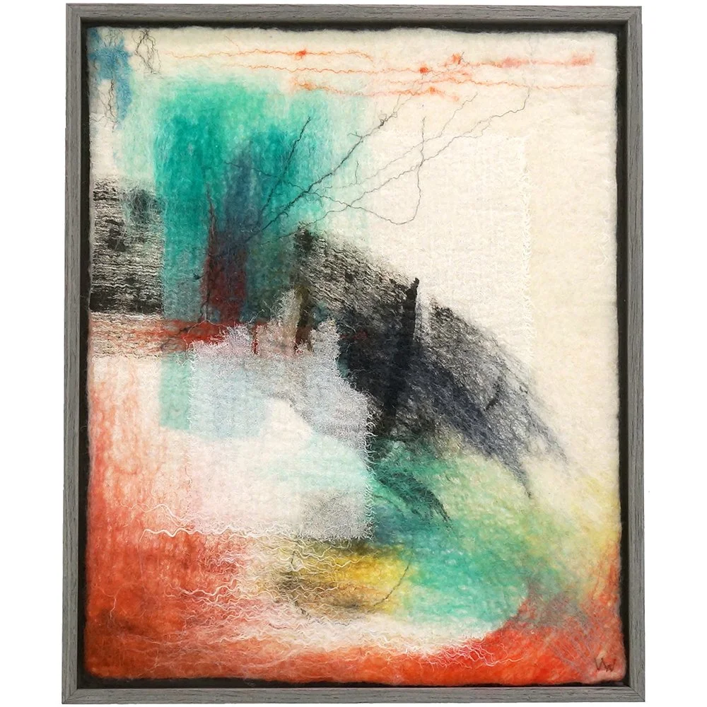 STROKE OF LUCK (Element series) - Small Framed Abstract Artwork in Jade, Red and Black
