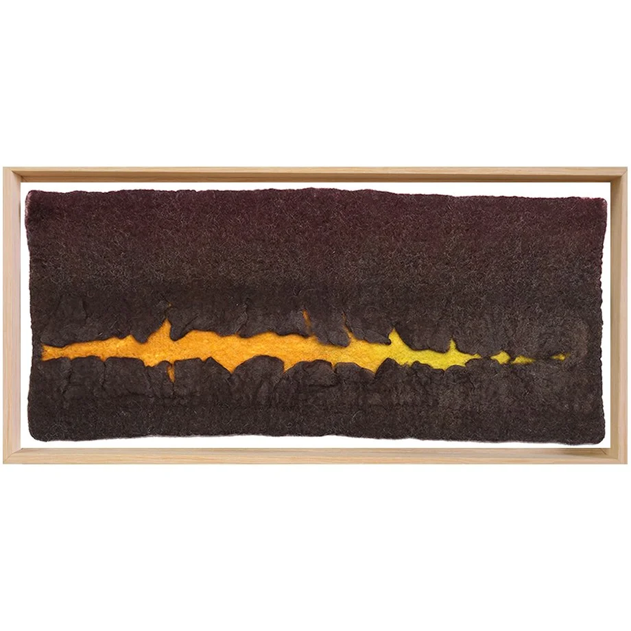 SOUND WAVES #6 - Line & edge fiber art wall piece in maroon and warm yellow