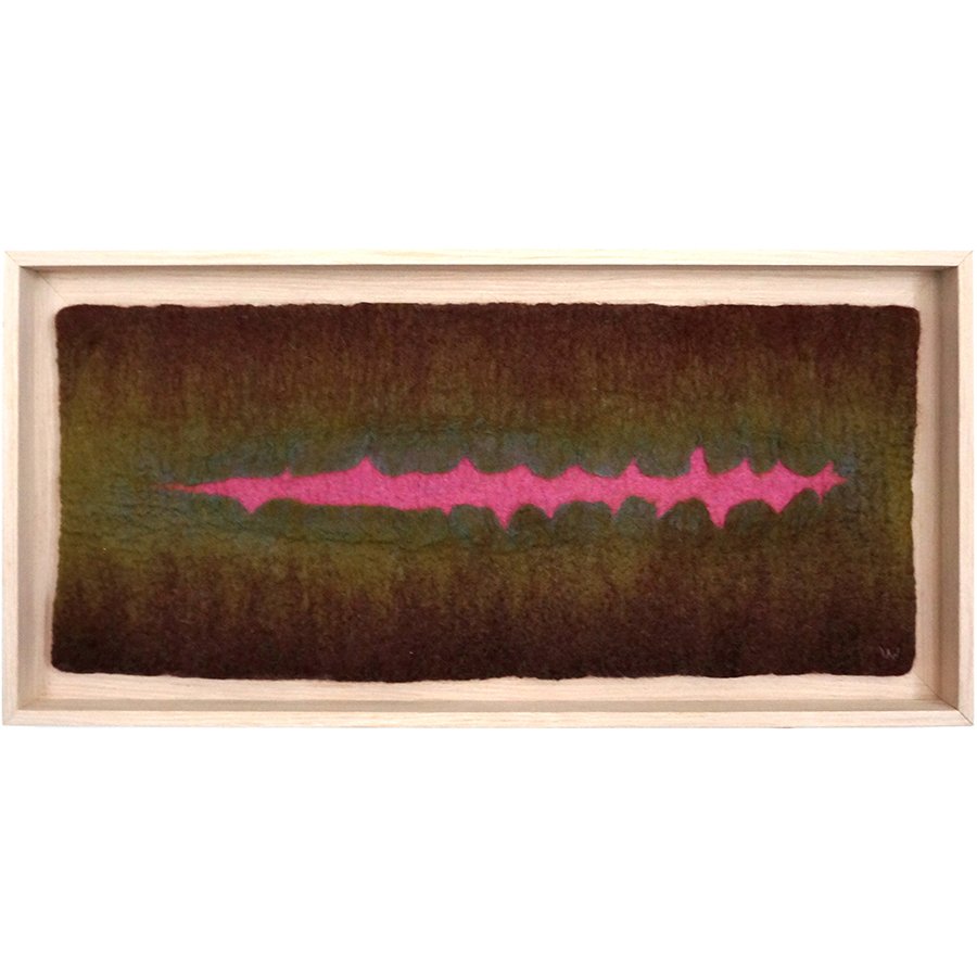 SOUND WAVES #9 - Line & edges fiber art in brown and fushia