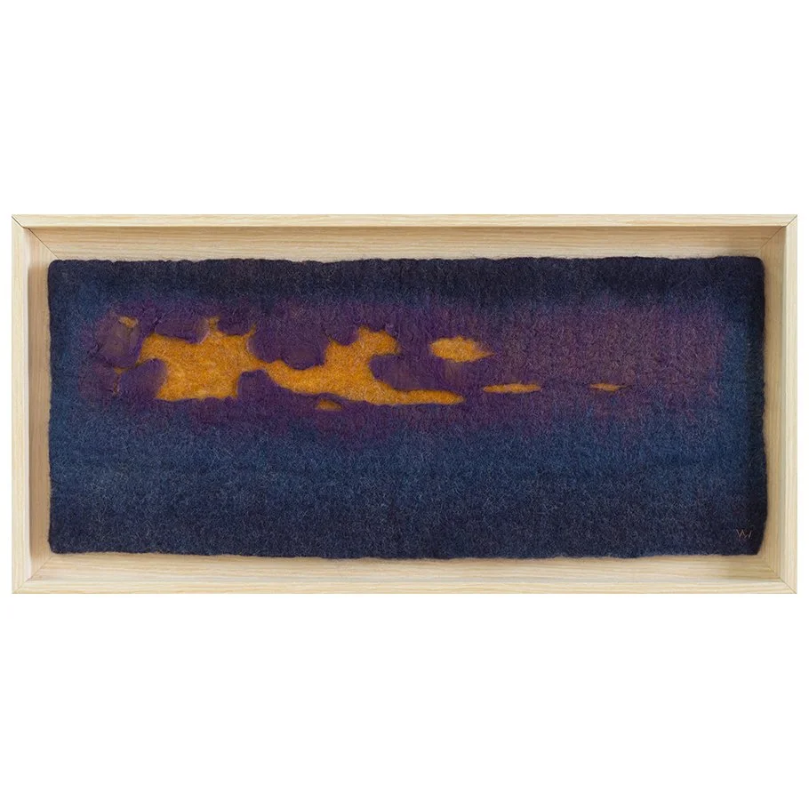 SOUND WAVES 4 - Line & edges fiber art in purple and orange