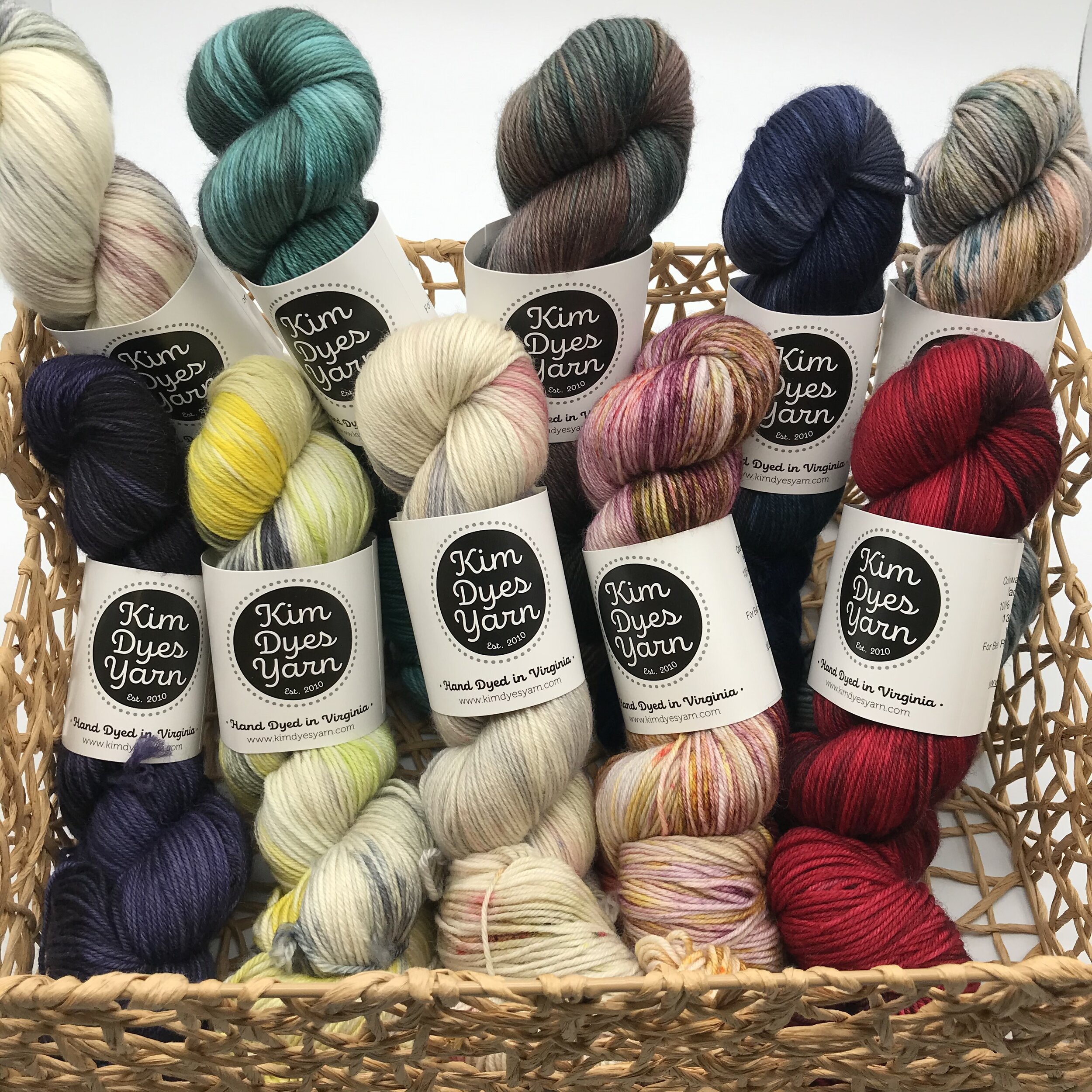 Ten colors of Tartlet Sport from Kim Dyes Yarn