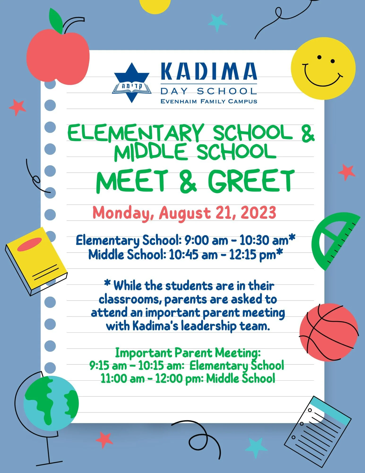 Kadima School Calender — Kadima Day School
