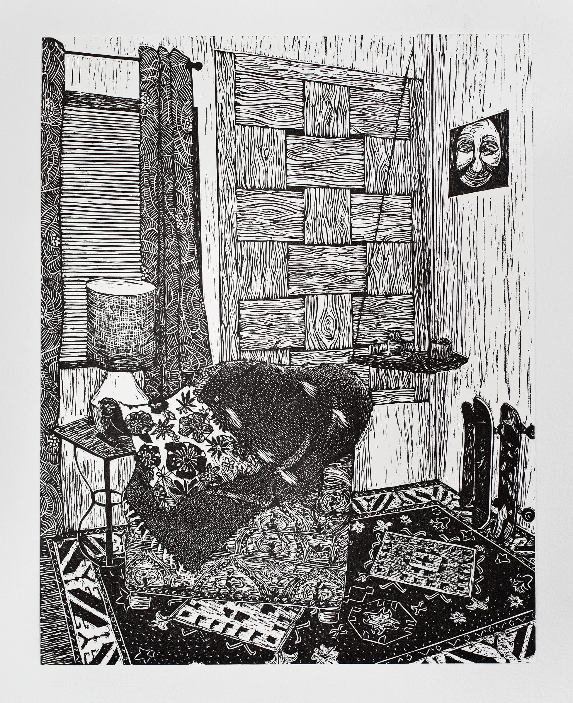 "Living Room Chair", linoleum relief, 14 1/2x18 1/2