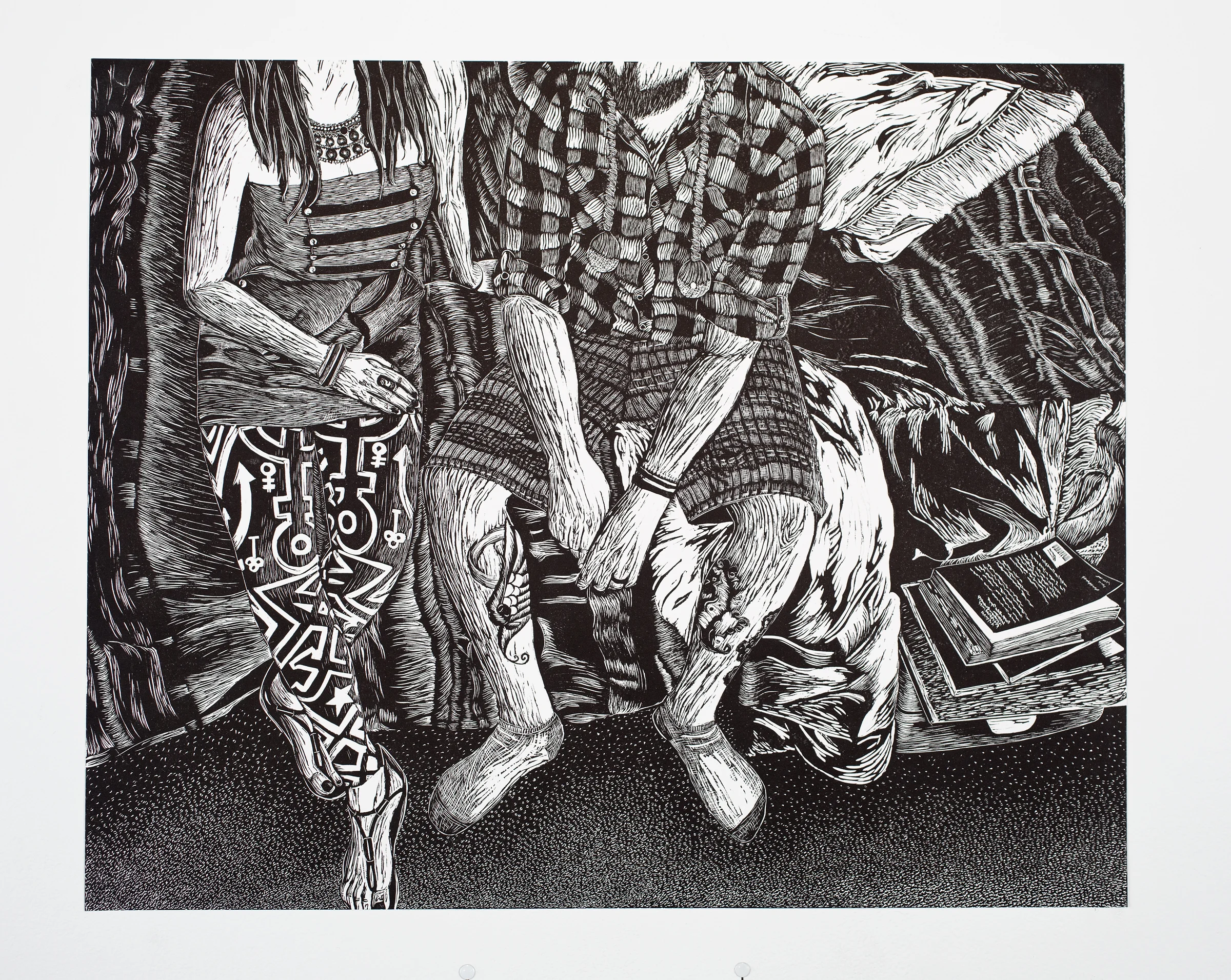 "Articulate Apparel", linoleum relief, 20x24