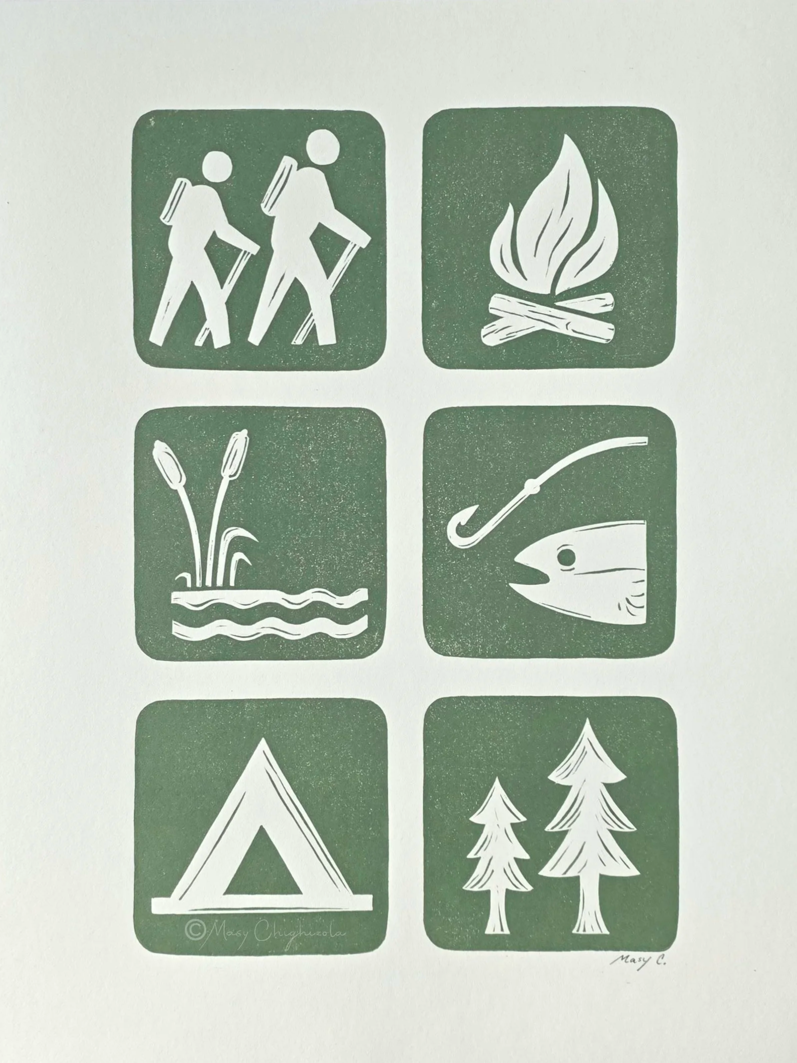 National Park Symbols Original Block Print