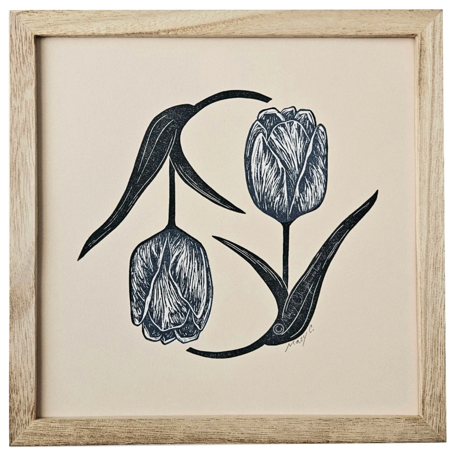 Twisted Tulips Original Block Print