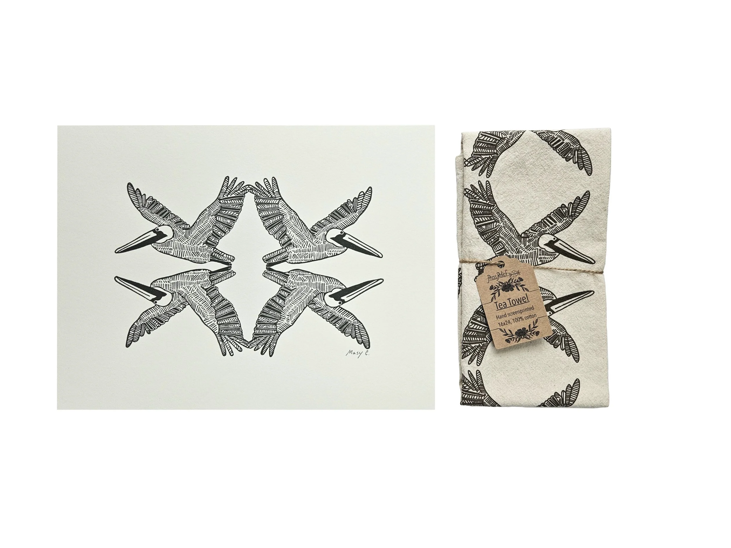 Pelican Block Print & Tea Towel Gift Set