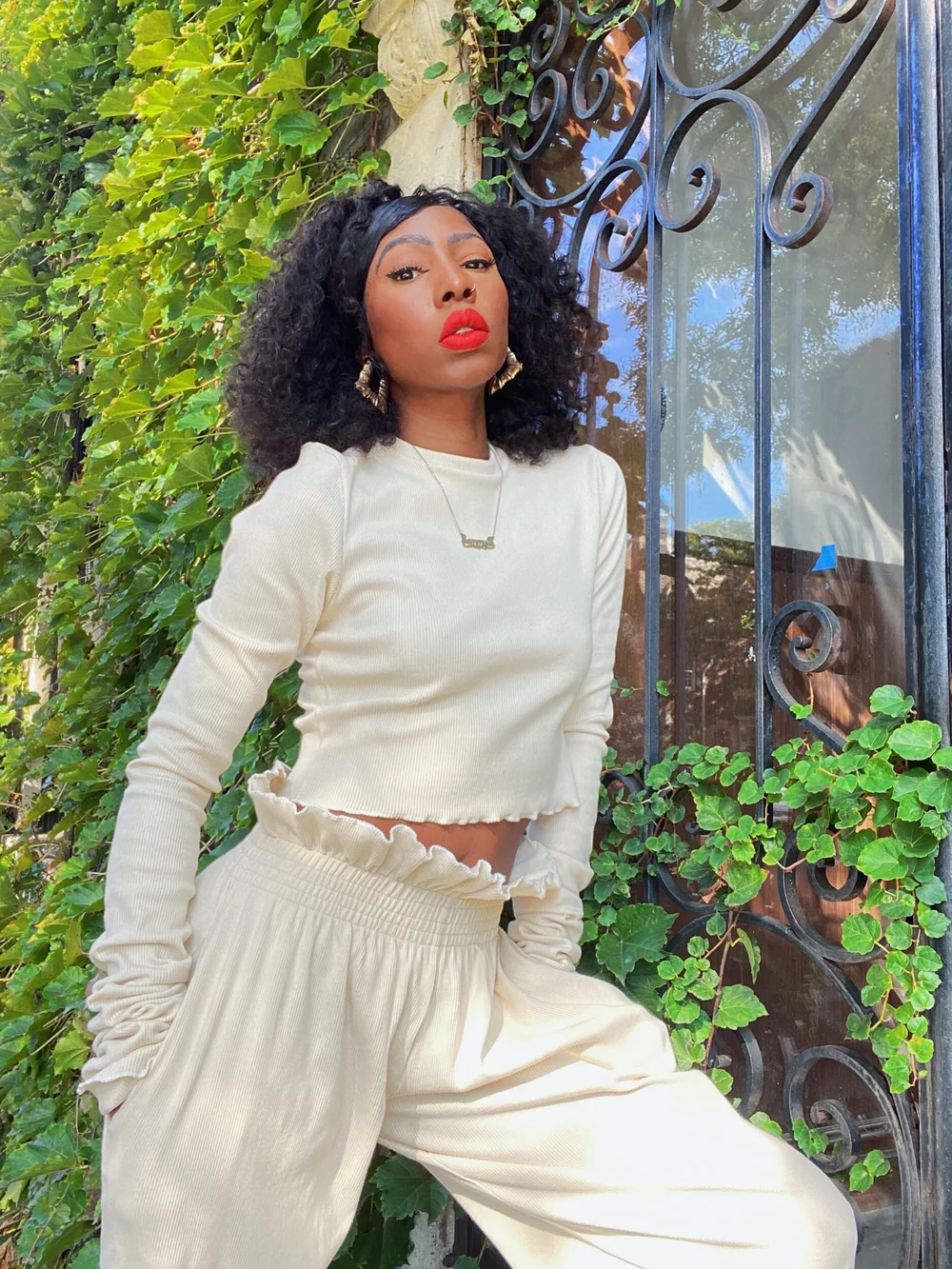 【Anyone more】Kenny Snap Bijo Cotton Wide Pants Kenny Wide Leg Pants Cream — Sammy B.