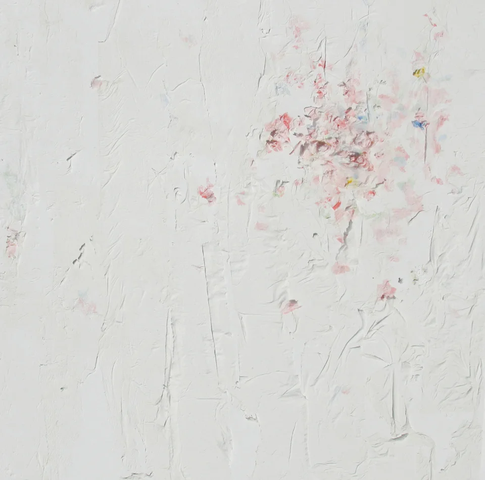 dyed toilet paper and mixed media on panel