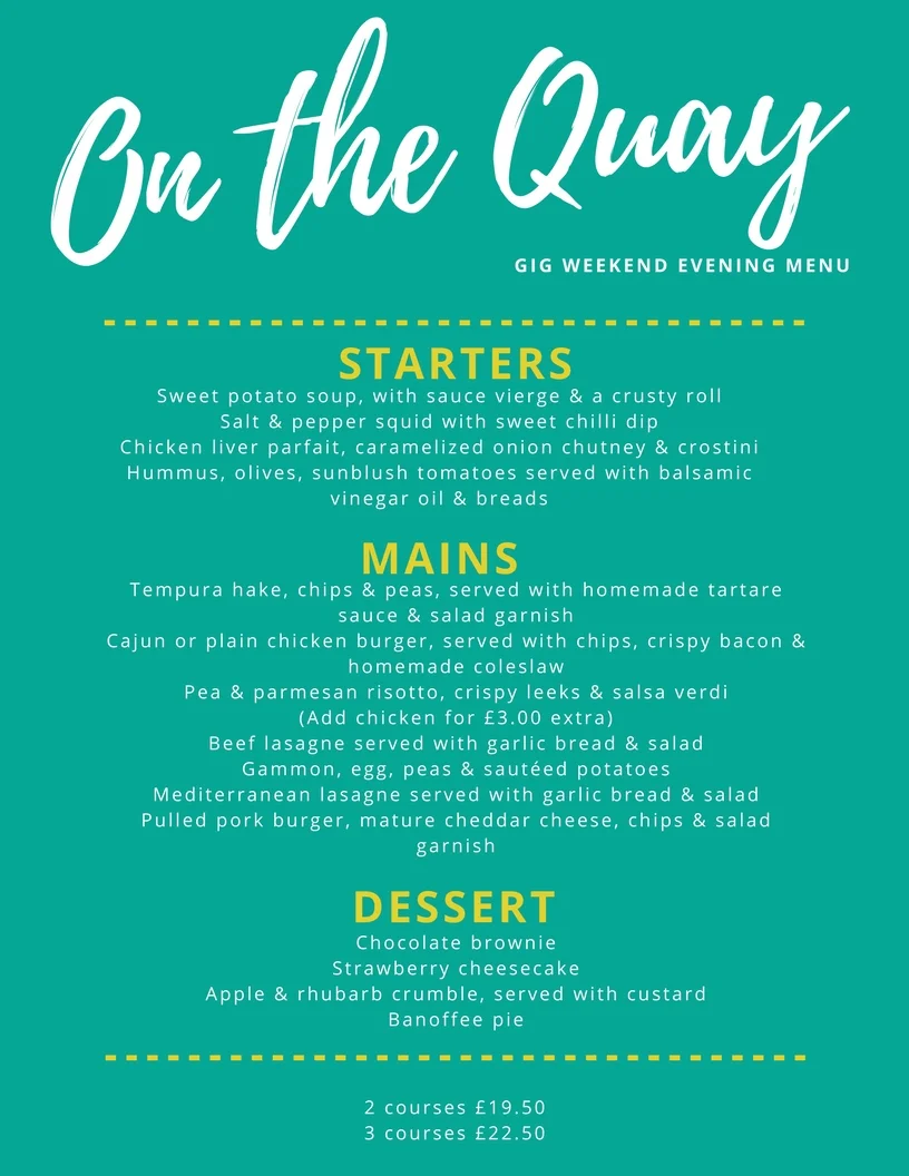 Gig Weekend Menu Launch & Booking Opening #onthequayios #wpgc2018