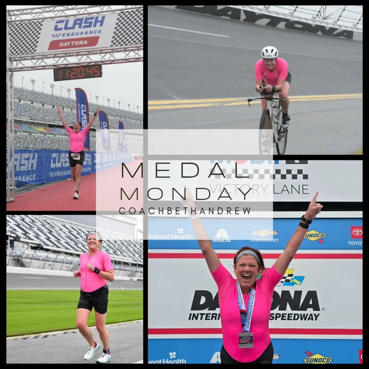 Today, I am bragging on myself. I earned two medals this weekend at the CLASH DAYTONA Sprint and Daytona-Distance triathlon in Florida. The Saturday race was a half-mile swim, 13-mile bike and 3.1-mile run. The Sunday race was a mile swim, 35-mile bi
