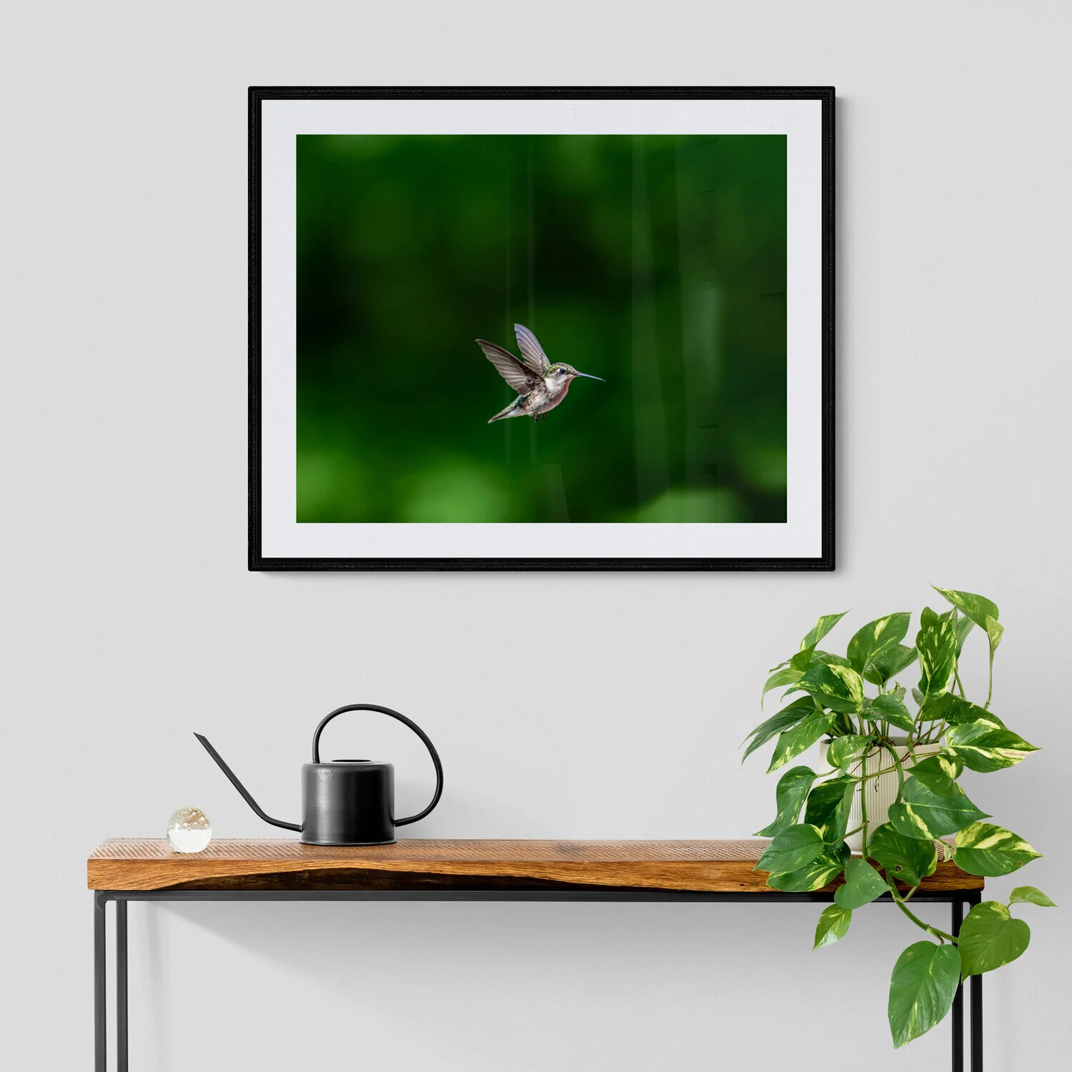 Wooden_console_table_with_plant_and_watering_can.jpg