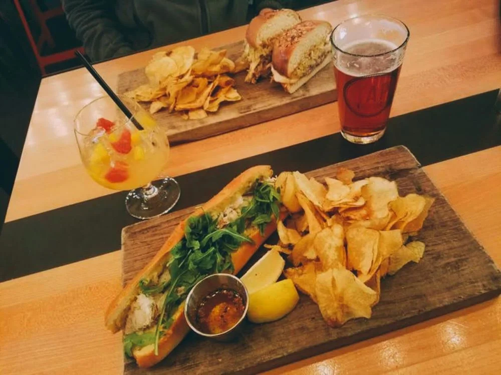 The Pulled Pork Reuben and the Lobster Roll, plus beer and sangria