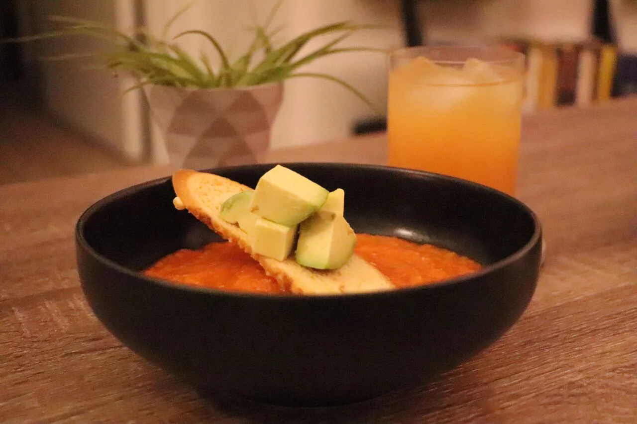 Topped with parmesan crackers and avocado slices