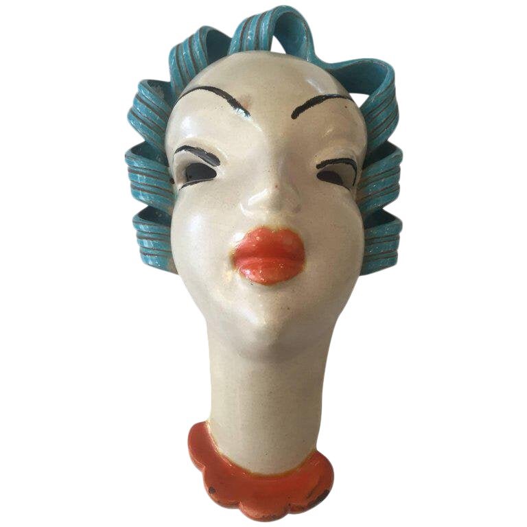 Karl Grossl Ceramic Female Wall Art Mask
