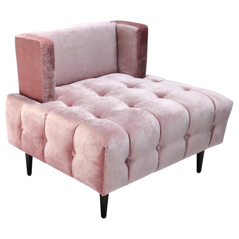 Custom Pink Velvet Tufted Lounge Chairs - a Pair