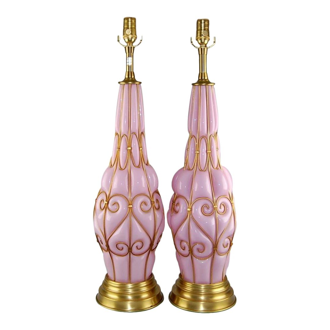 Marbro Murano Caged Glass Table Lamps Pink