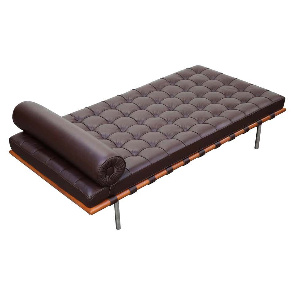 Barcelona Daybed by Mies Van Der Rohe for Knoll in Dark Brown Leather, Signed