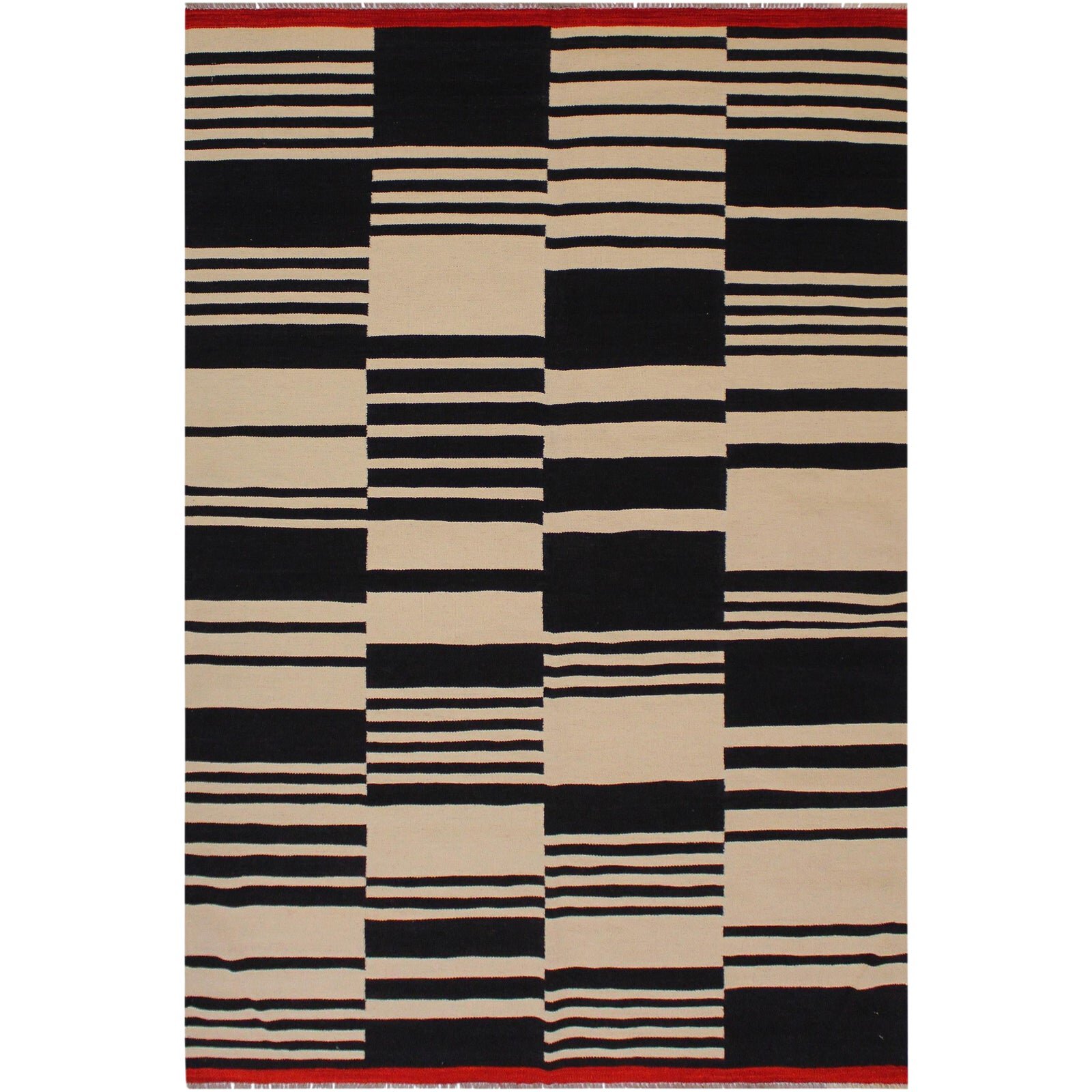 Modern Bauhaus Simpkins Hand-Woven Kilim Wool Rug - 5′7″ × 7′10″