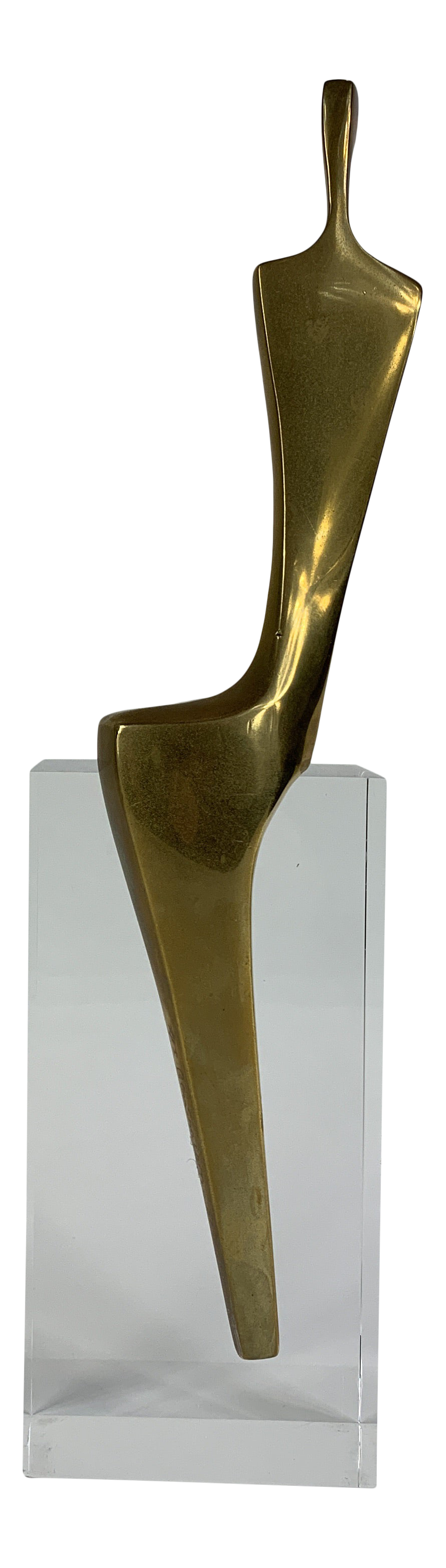 Mid 20th Century Modernist Figurative Bronze Sculpture on Lucite by Ben Shalom