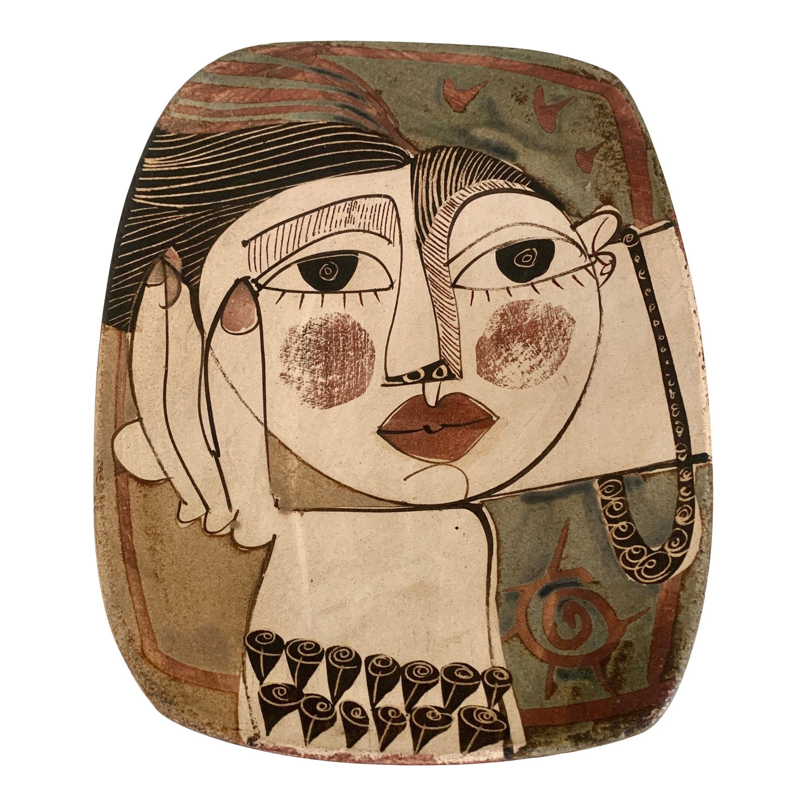 Alajar Pottery Plate with Face in the Manner of Picasso