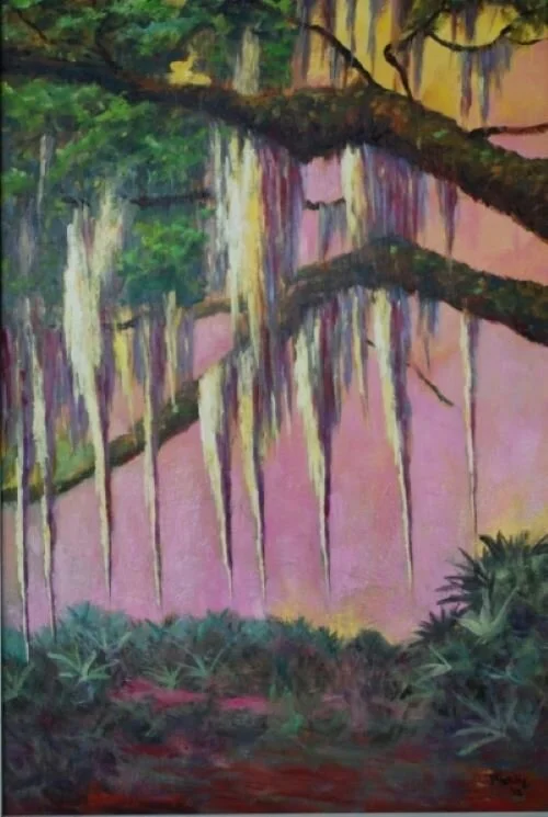   SPANISH MOSS   25x37, oil on canvas  Spanish moss is seen hanging from most trees in Central Florida and is a recognizable image of the South.  Psalms 19:1 