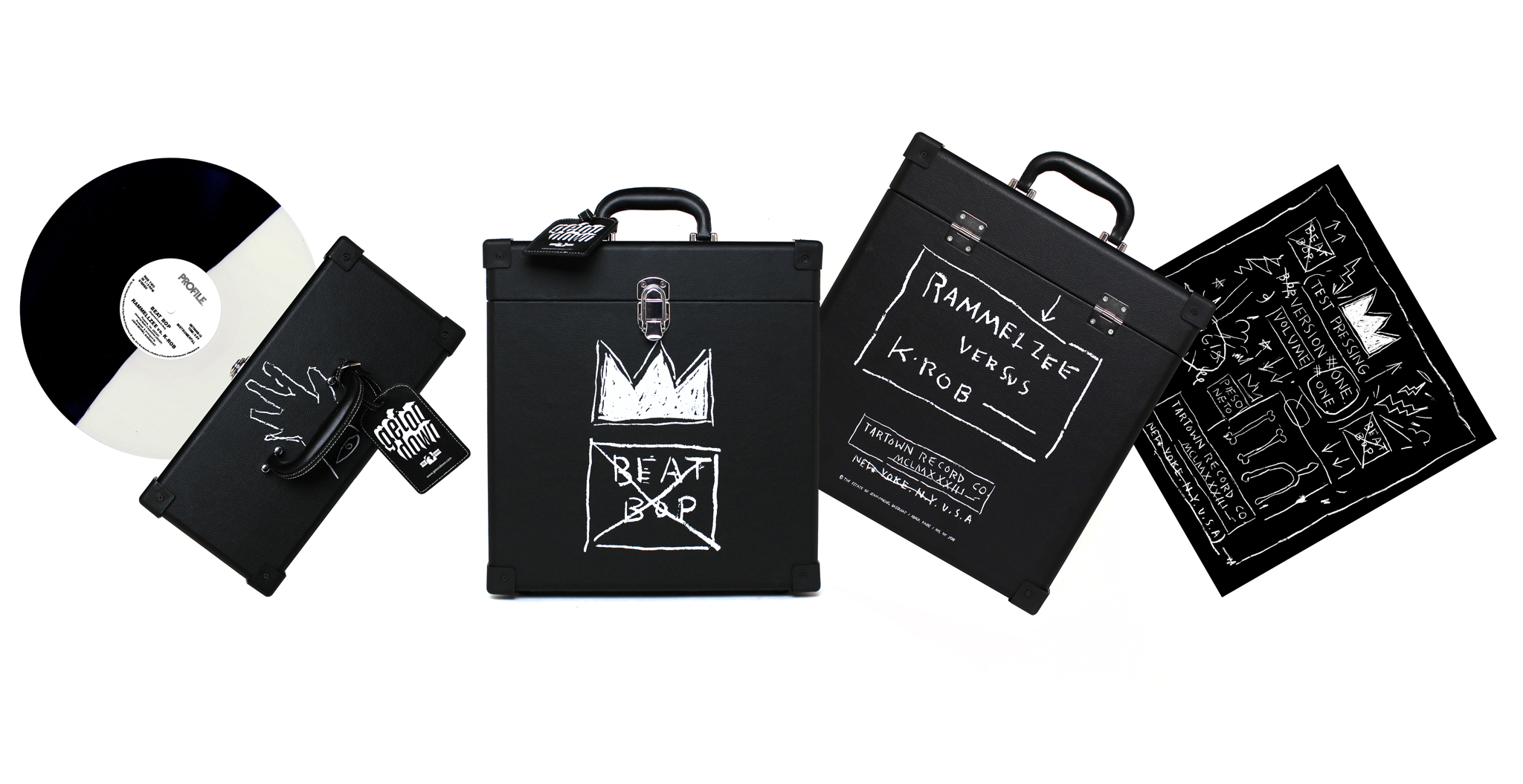Jean-Michel Basquiat passed away in 1988 and Rammellzee left this Earth in 2010. With this Record Box, Get On Down celebrates and remembers Basquiat’s important contributions to the formative years of hip-hop, visually and on wax. And besides being a “trophy piece,” the Box is a vision of ultilitarianism, which will keep your most previous wax safe for years to come.