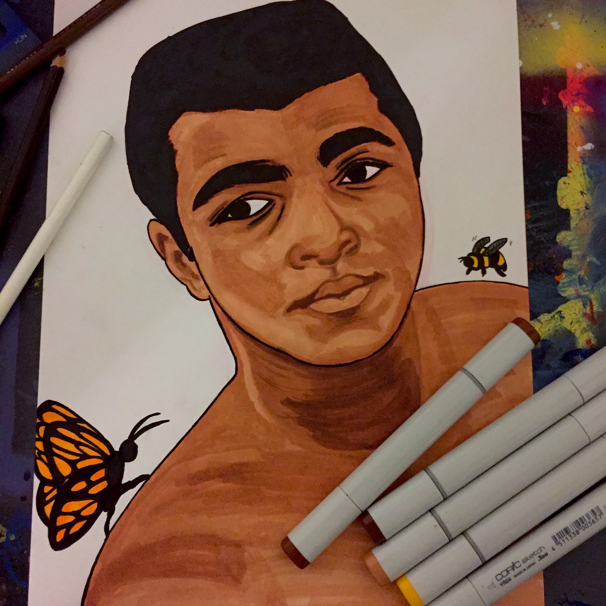 The Butterfly & The Bee [2016 Tribute Piece] 9x12 in mixed media on bristol paper
