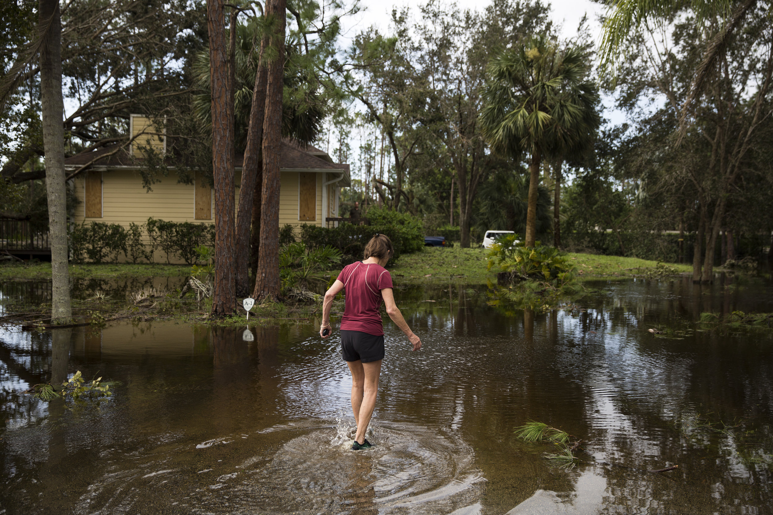  Barbara Rice steps through her flooded yard after assessing damage on her property caused by Hurricane Irma in North Naples on Monday, September 11, 2017. 