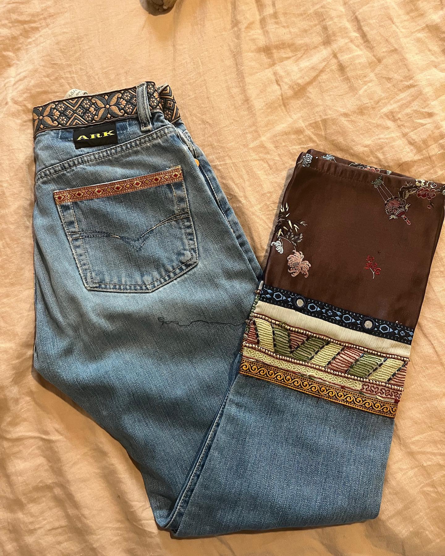 One from the vaults. Upcycled jeans we did waaaayyyy back in &lsquo;98. Wow thanks for digging these up @mollylowerealtor ! One day I hope you will let us add them to the museum of 3 pcs we already have going!😀🕺