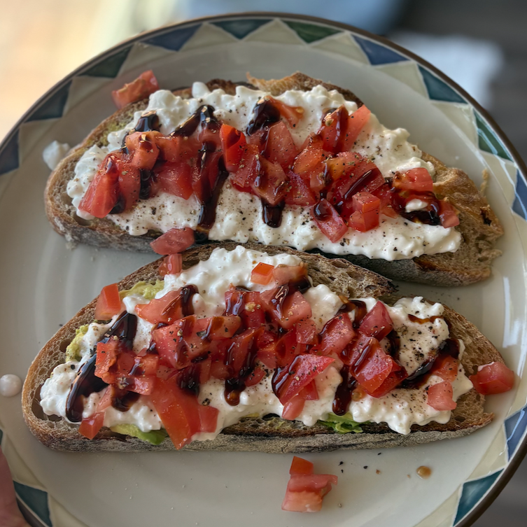 Tomato, Avocado, &amp; Balsamic Cottage Cheese Toast