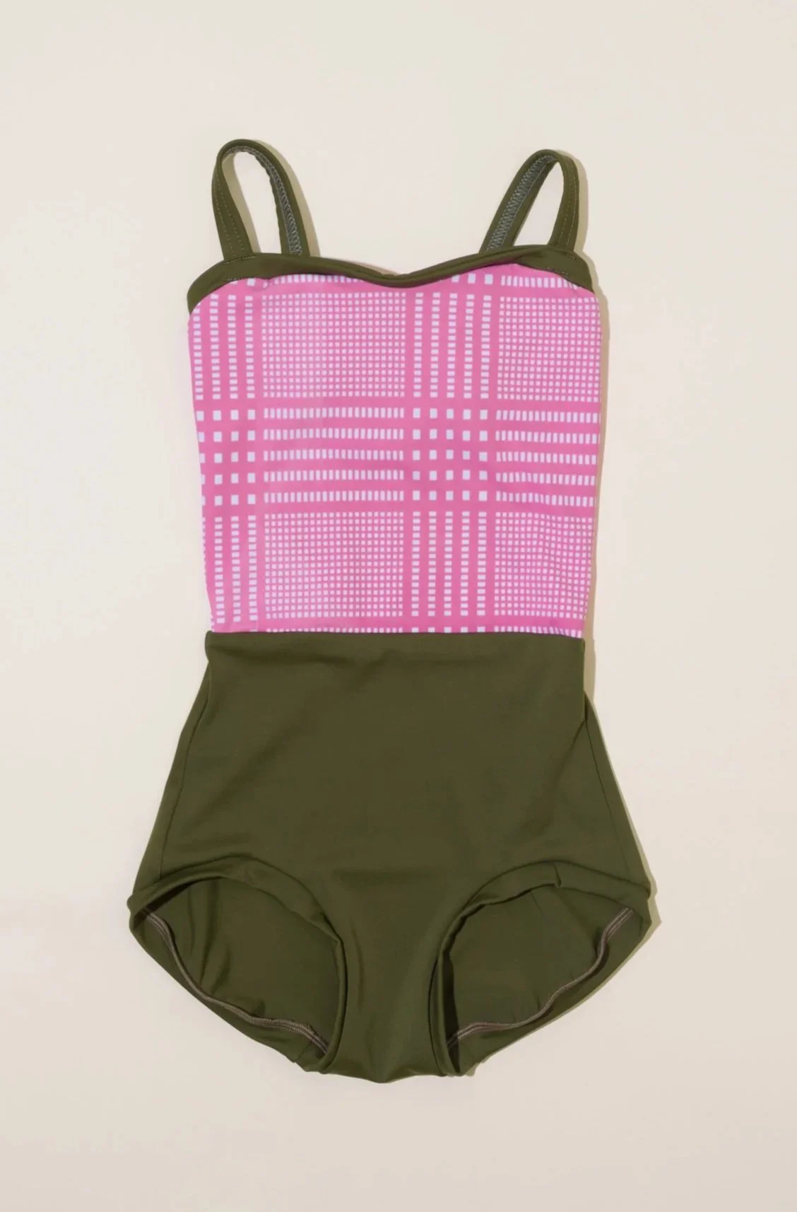 Limited Edition - Prelude in Olive w/ Pink & White Square Patterned Bodice