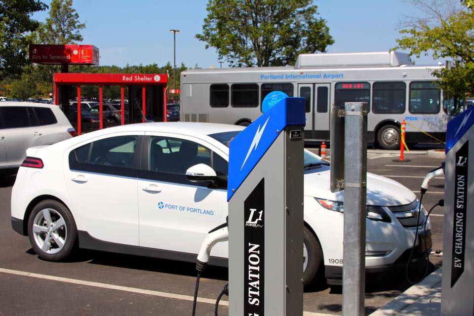  The  Portland International Airport  offers 32 charging stations in its parking lots and structures -- and additional chargers are available for Port and airport staff. 