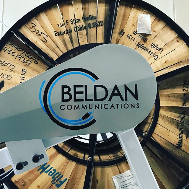 Beldan Communications getting there branding on all there equipment - including there new cable roller trailer.