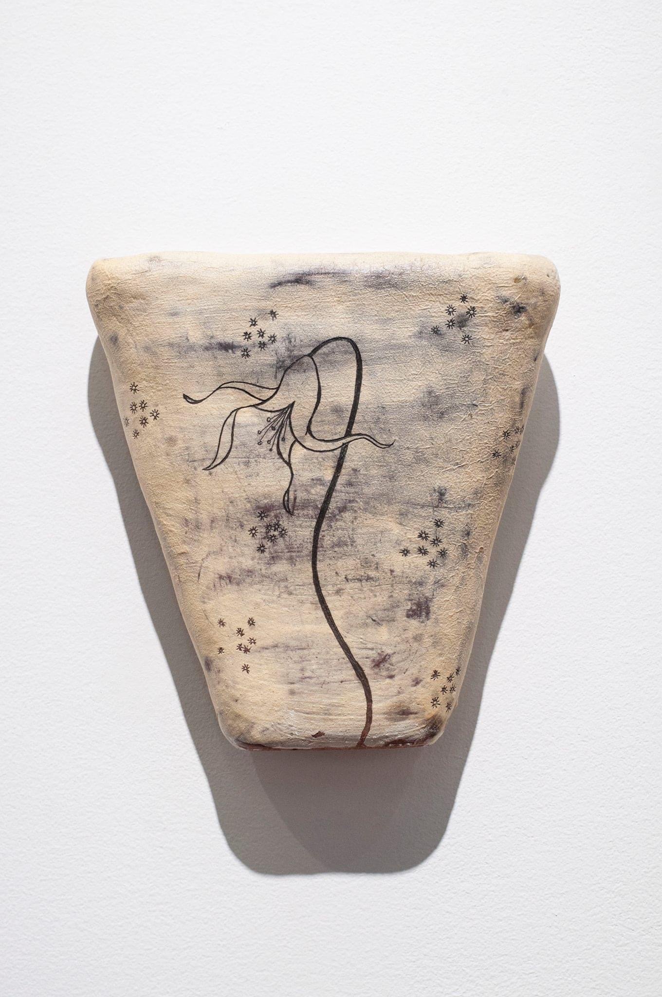 Wild Clay Wall Vessel Hand built from found clay, terra sigillata and sgraffito