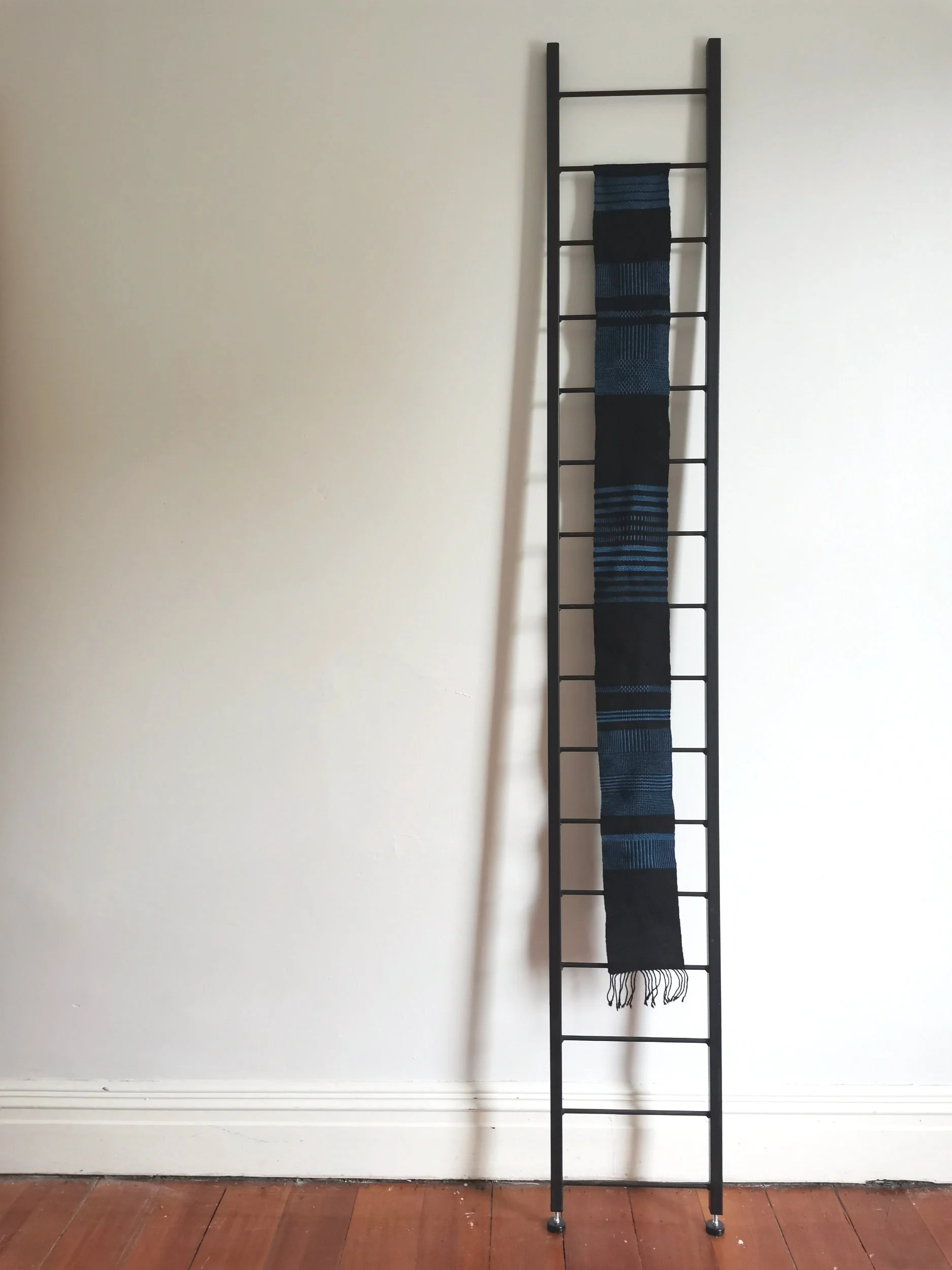 back and indigo handwoven scarf