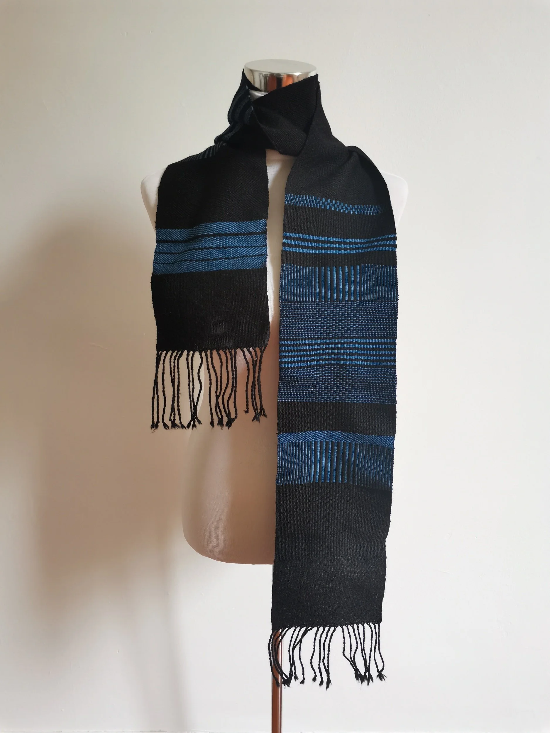 back and indigo handwoven scarf