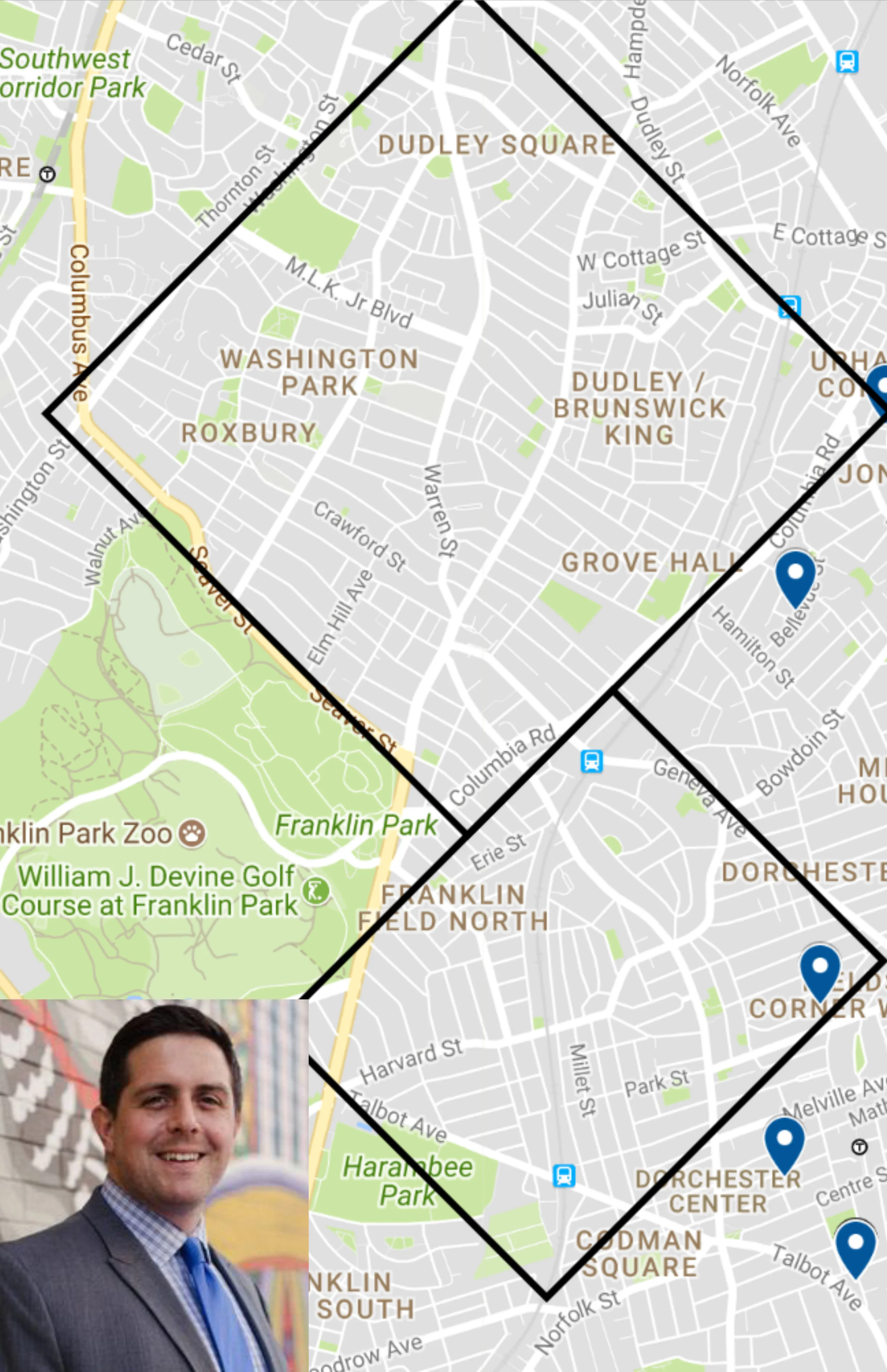 Henning's OCPF contributions mapped in two of Boston's most heavily prosecuted areas