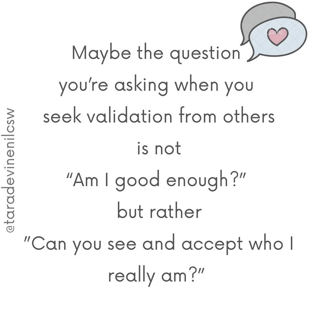 Seeking validation is not always a sign of insecurity, it&rsquo;s also how we fulfill our human need to be authentically seen and connected to others. 
✨
Often I&rsquo;ve found people enter therapy believing they have low self-esteem or confidence is